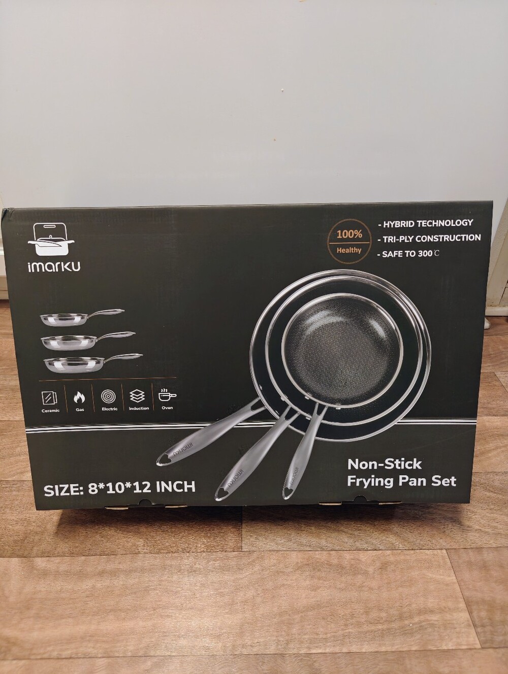 Set of 3 Hybrid Tri-ply Nonstick Stainless Steel Frying Pan 8, 10, 12 inch